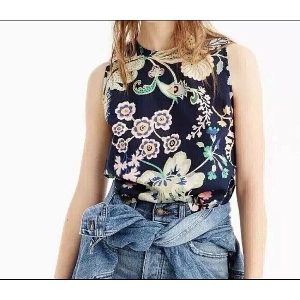 J. CREW Liberty Blouse Top in Symphony Floral Women’s 0 Navy Sleeveless Tank - Picture 10 of 10
